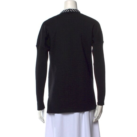St. John Wool Striped Open Front Cardigan Sweater Long Sleeve Black Tunic Sz S/P - Picture 4 of 7